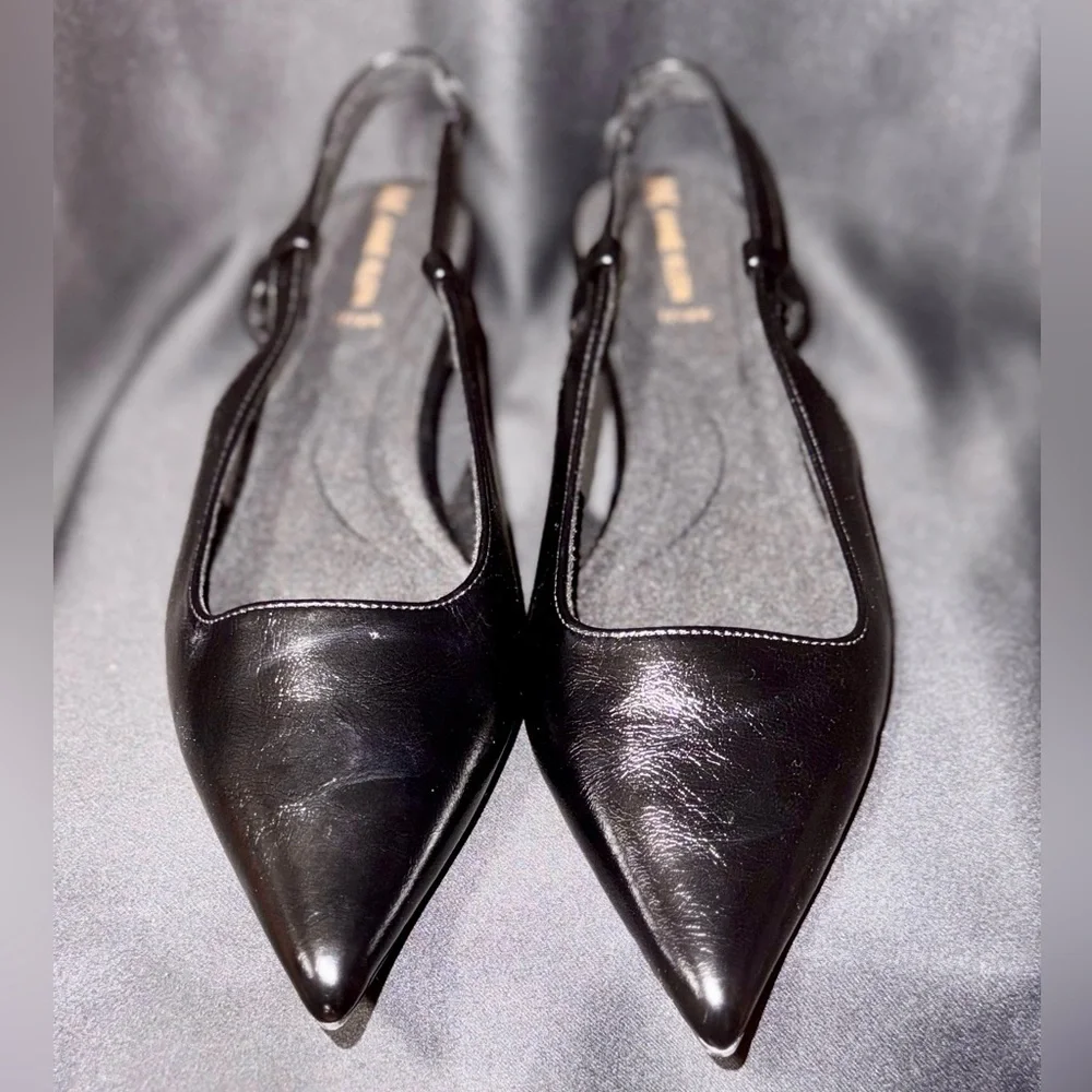 Anne Klein Black Pointed-Toe Slingback Flats - Picture 1 of 2